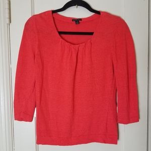 LAFAYETTE 148 M tomato orange gathered neck 3/4 sleeve knit blouse